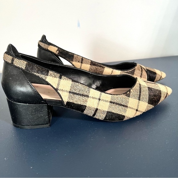 Preston & York Tabitha Black and Tan Plaid Calf Hair Pointed Toe Pumps Size 8 - Picture 5 of 16